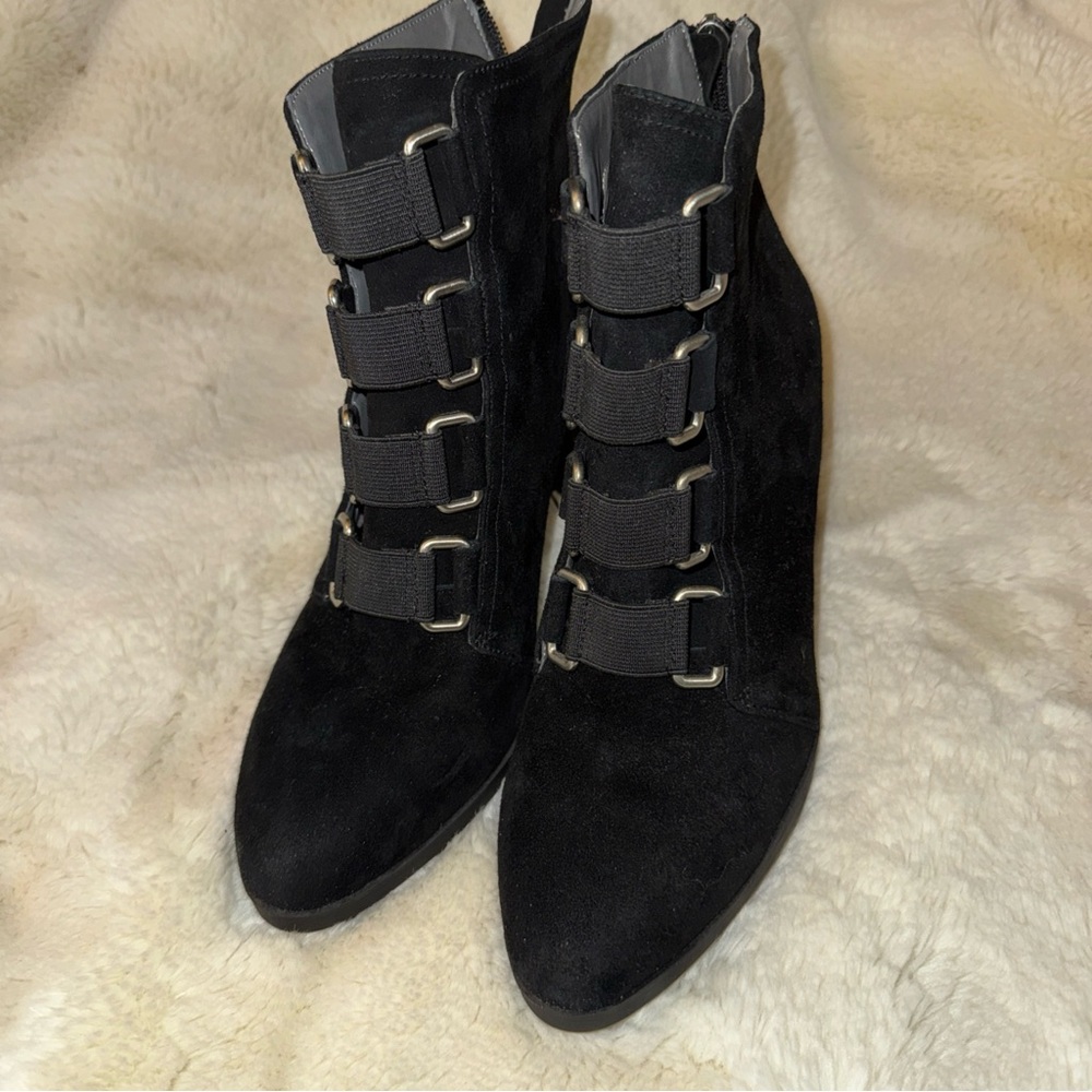 Adrienne Vittadini Black Suede Strappy Ankle Booties